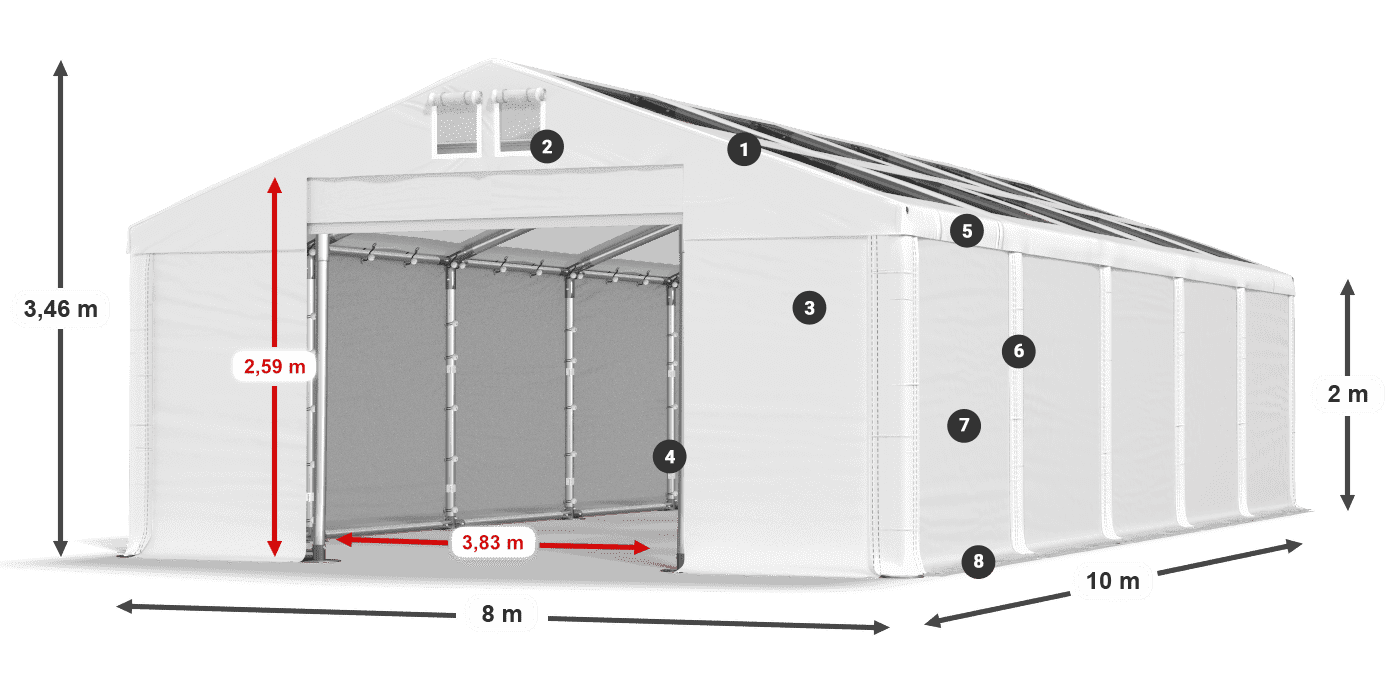 Acoperiș: MS T 580 PVC Pereţi: SD 500 PVC 2m legenda