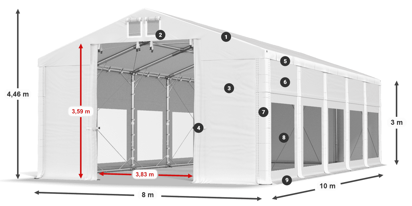 Acoperiș: FR 620 PVC Pereţi: MS 580 PVC Legenda 3m