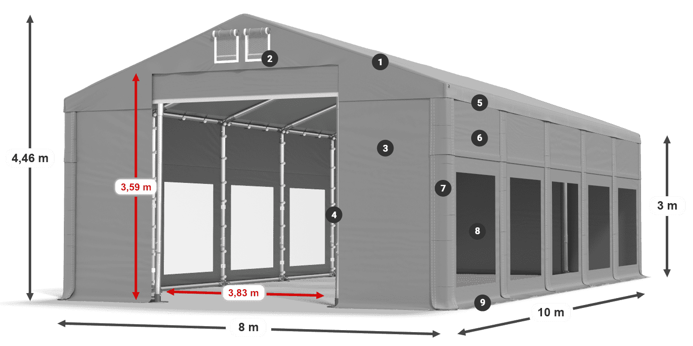 Acoperiș: FR 620 PVC Pereţi: MS 580 PVC Legenda 3m