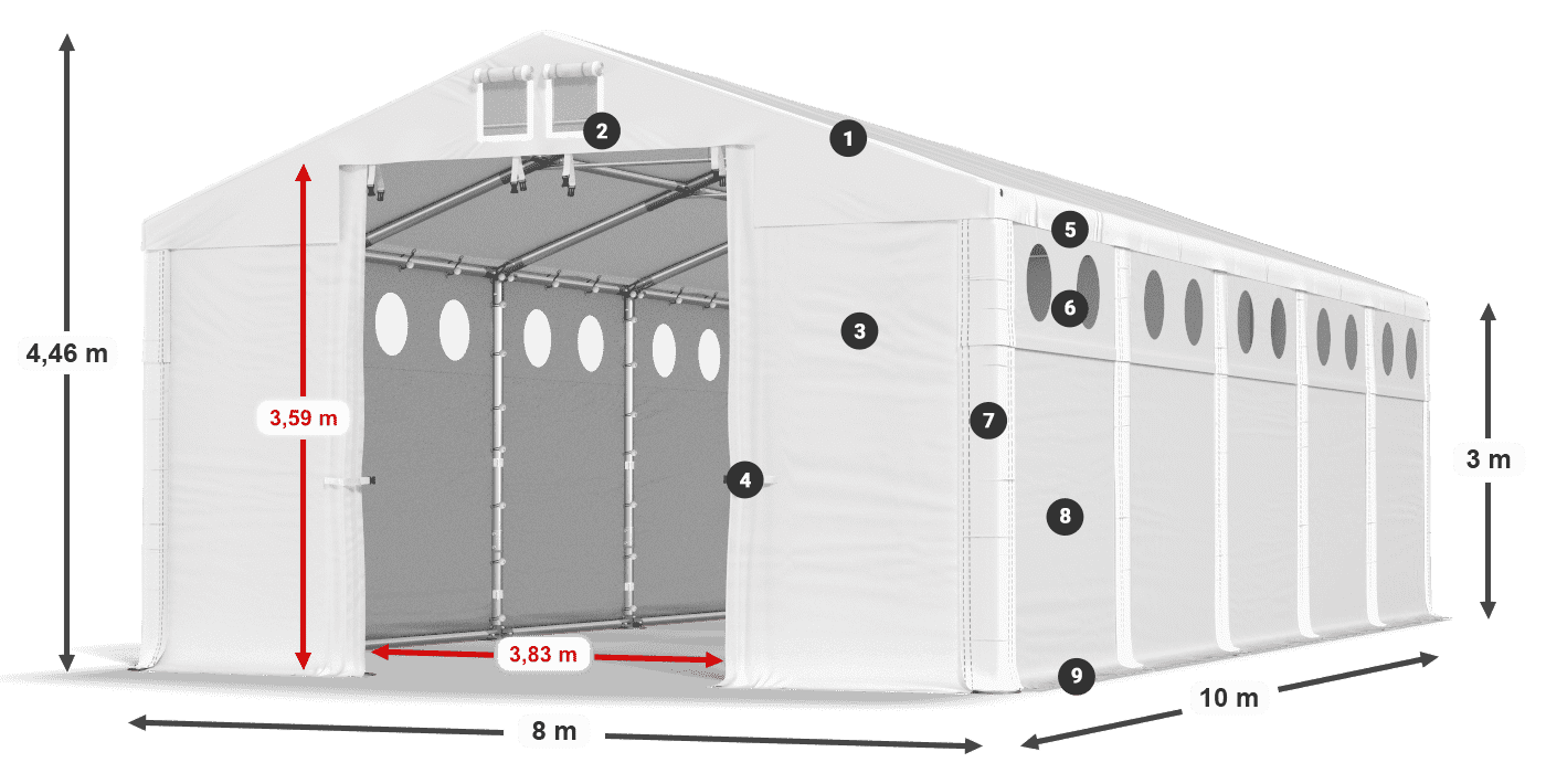 Acoperiș: MS 580 PVC Pereţi: FR O 620 PVC Legenda 3m
