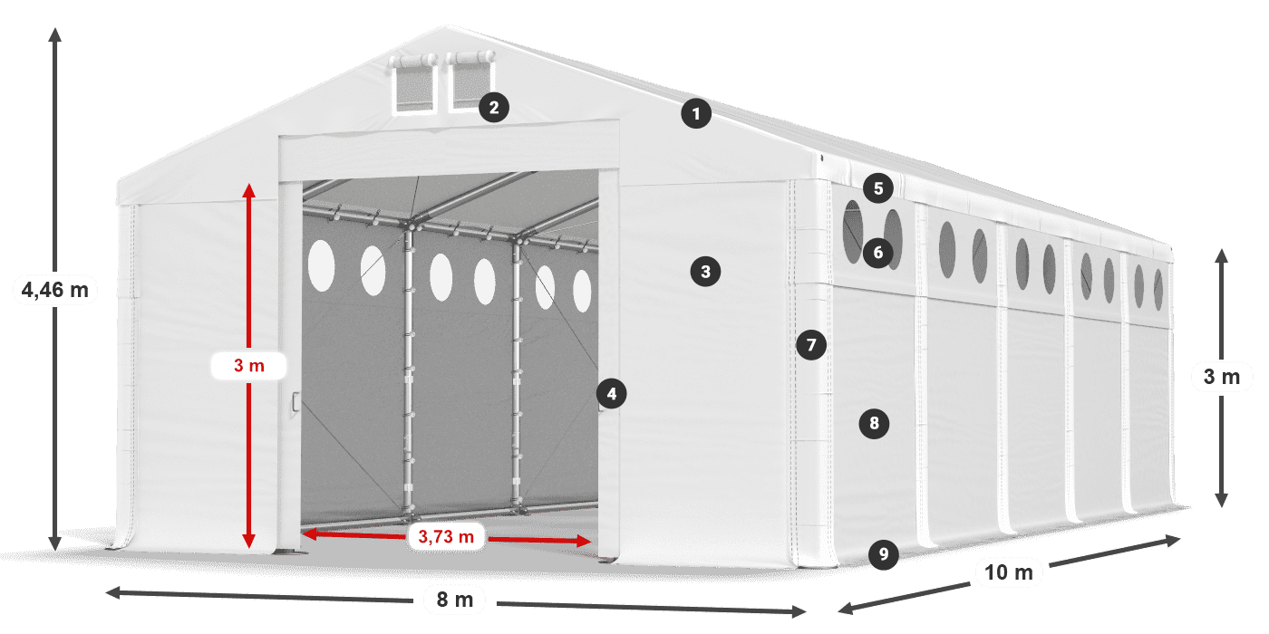 Acoperiș: MS 580 PVC Pereţi: FR O 620 PVC Legenda 3m