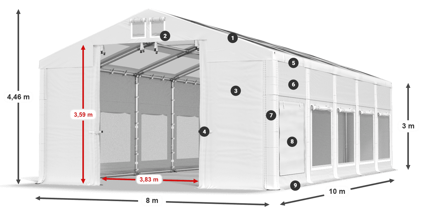 Acoperiș: MS T 580 PVC Pereţi: SD M 500 PVC Legenda 3m