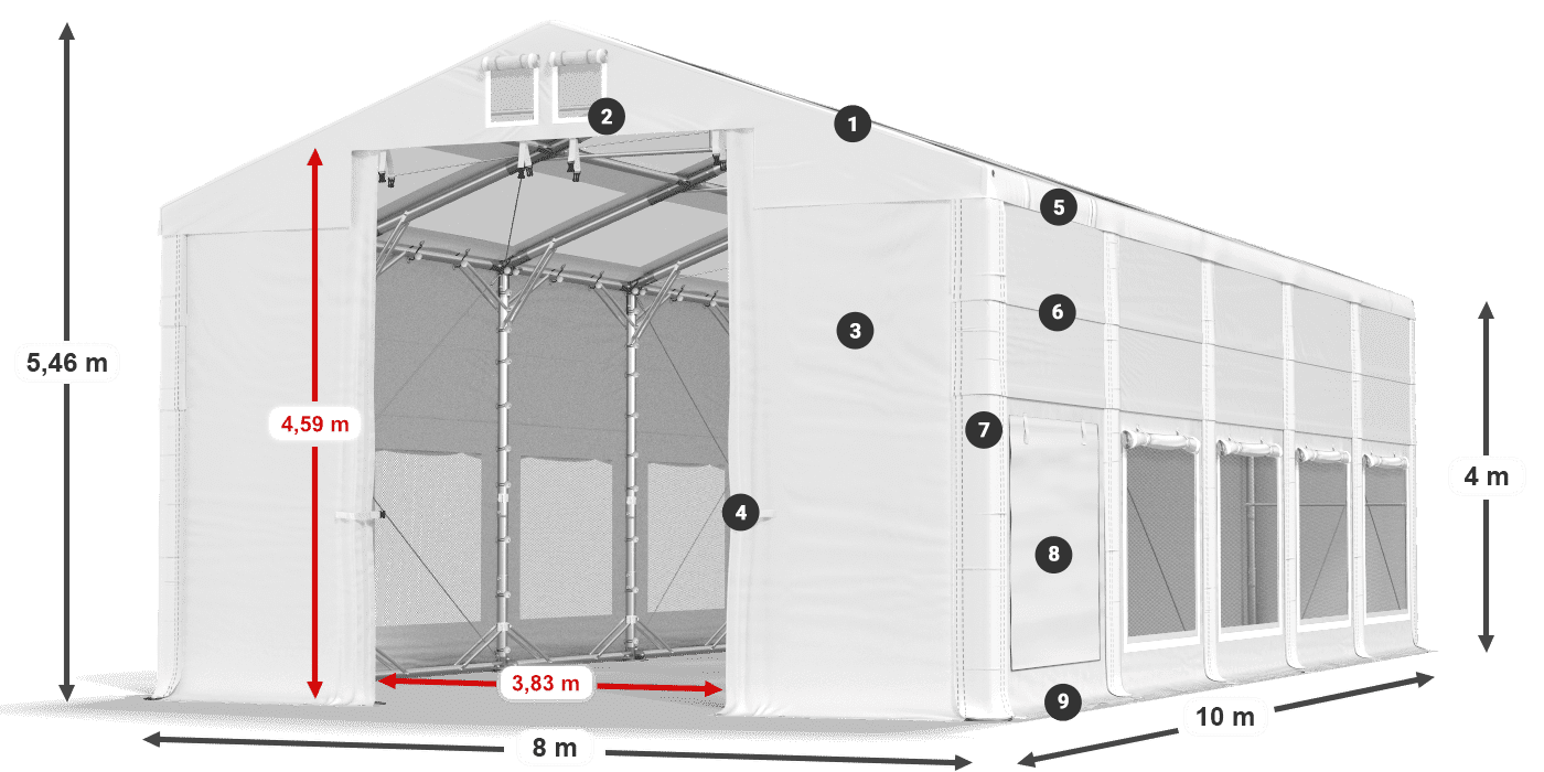 Acoperiș: MS T 580 PVC Pereţi: SD M 500 PVC Legenda 4m