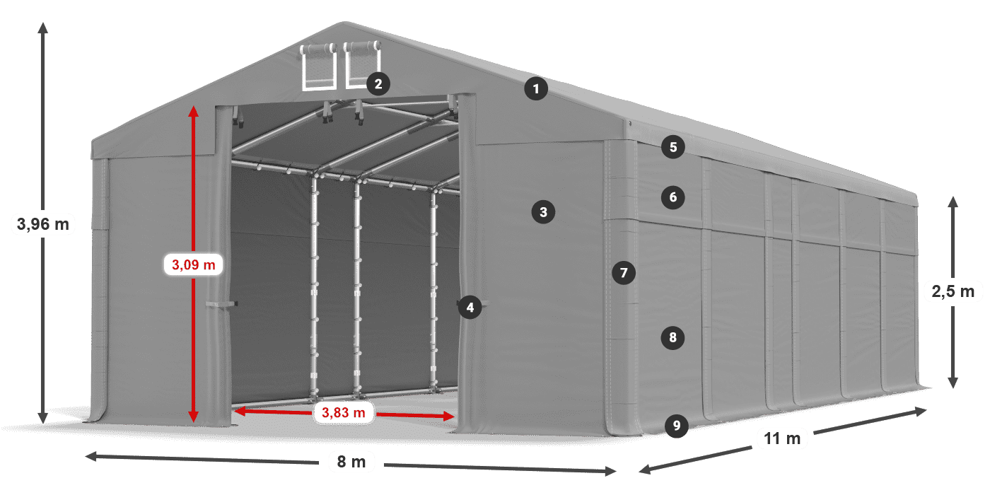 Acoperiș: FR 620 PVC Pereţi: MS 580 PVC legenda 2.5m