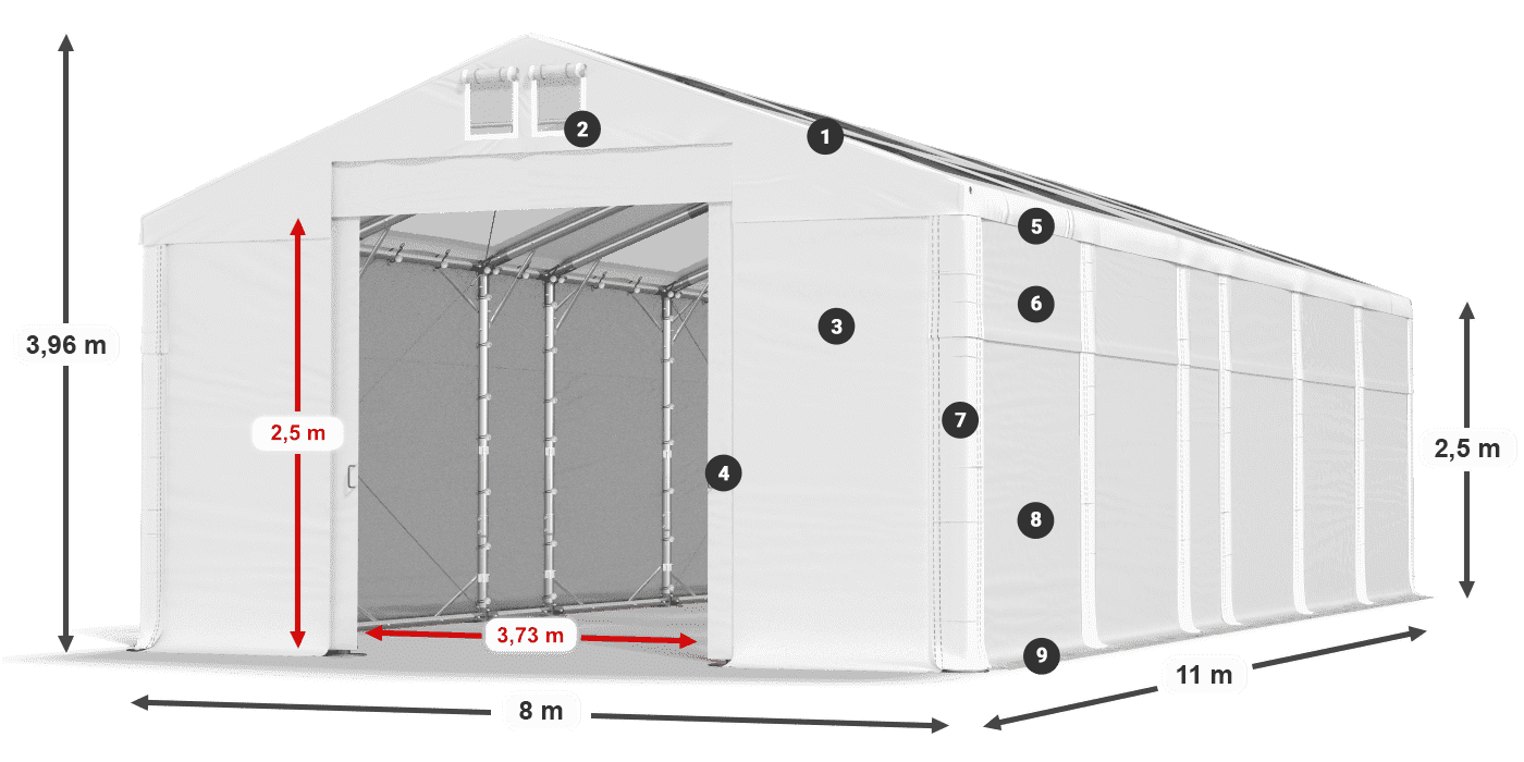Acoperiș: MS T 580 PVC Pereţi: FR 620 PVC legenda 2.5m