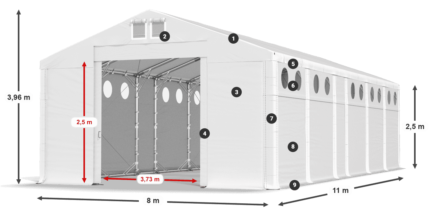 Acoperiș: MS 580 PVC Pereţi: FR O 620 PVC legenda 2.5m