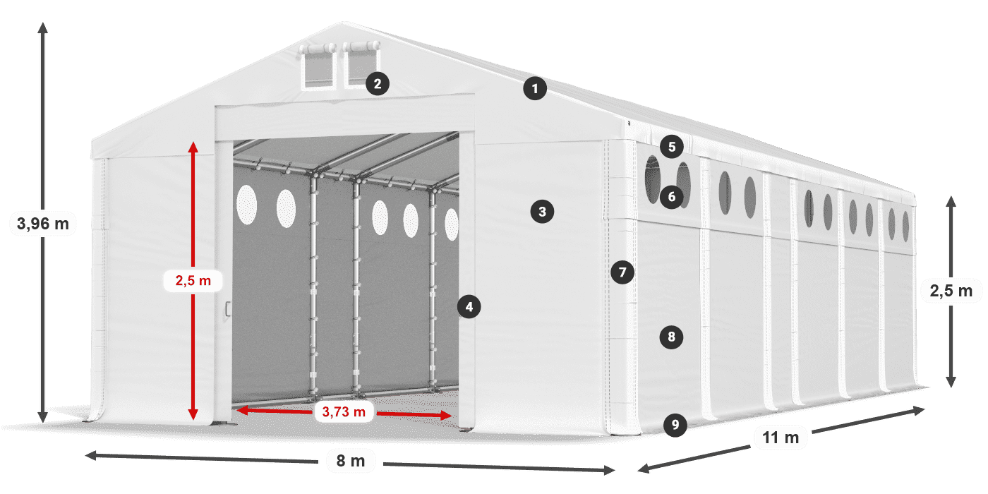 Acoperiș: MS 580 PVC Pereţi: FR O 620 PVC legenda 2.5m