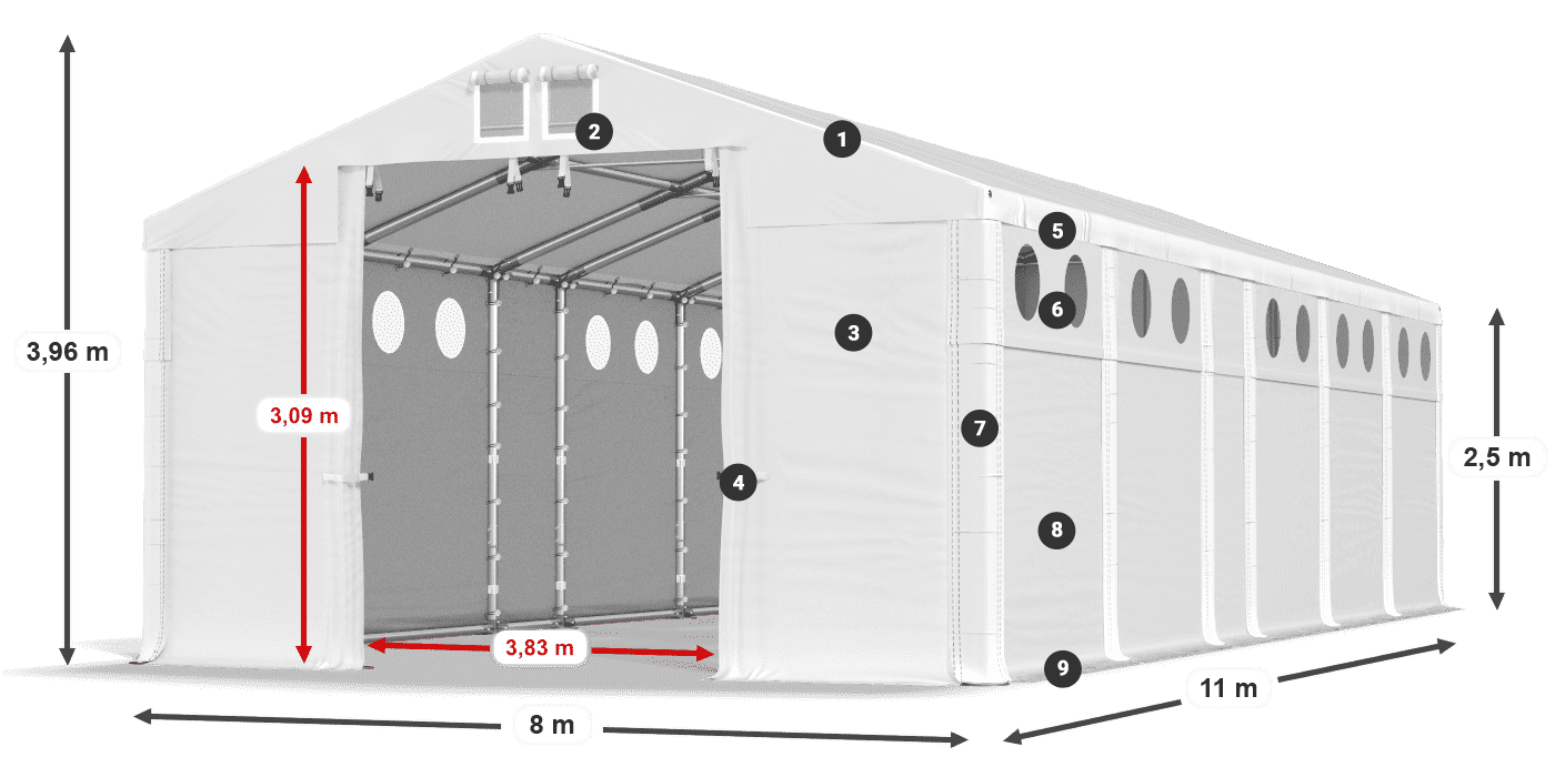 Acoperiș: MS 580 PVC Pereţi: FR O 620 PVC legenda 2.5m