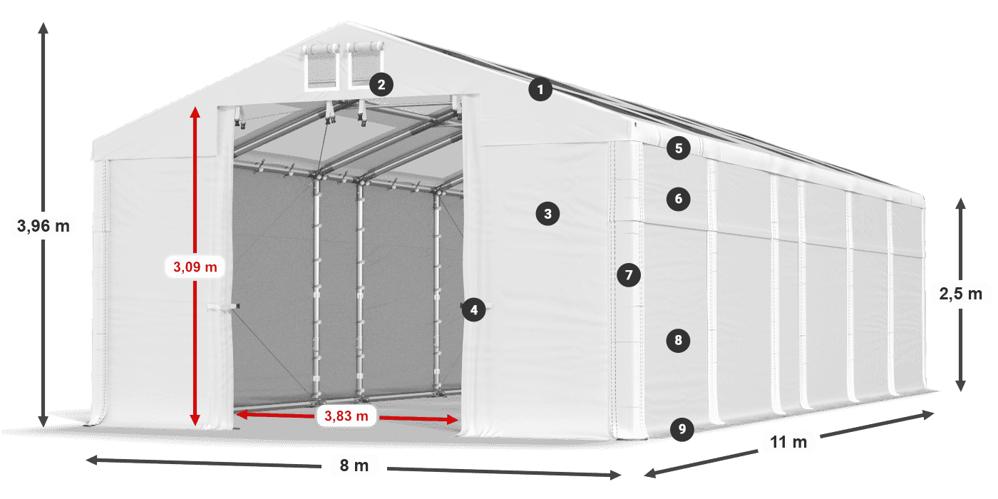 Acoperiș: MS T 580 PVC Pereţi: FR 620 PVC legenda 2.5m