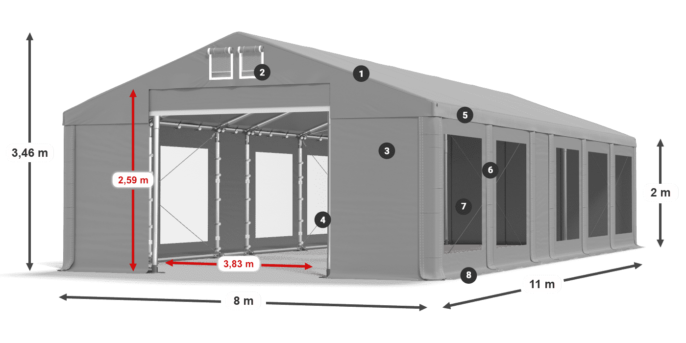 Acoperiș: FR 620 PVC Pereţi: MS 580 PVC 2m legenda