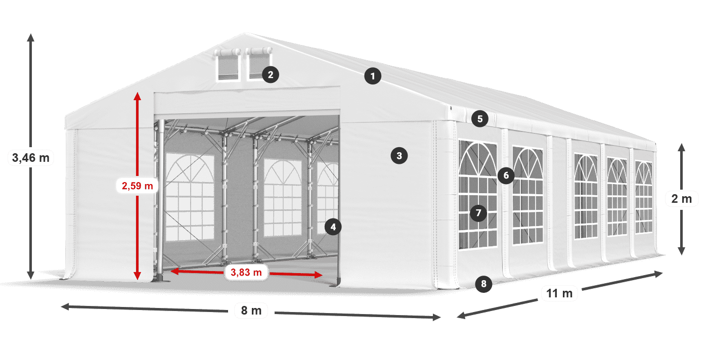 Acoperiș: MS 580 PVC Pereţi: FR 620 PVC 2m legenda