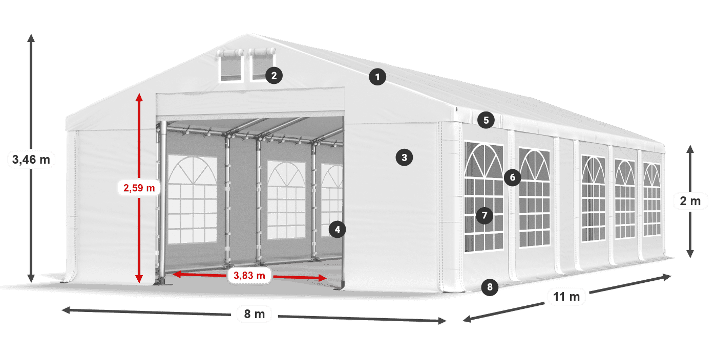 Acoperiș: MS 580 PVC Pereţi: FR 620 PVC 2m legenda