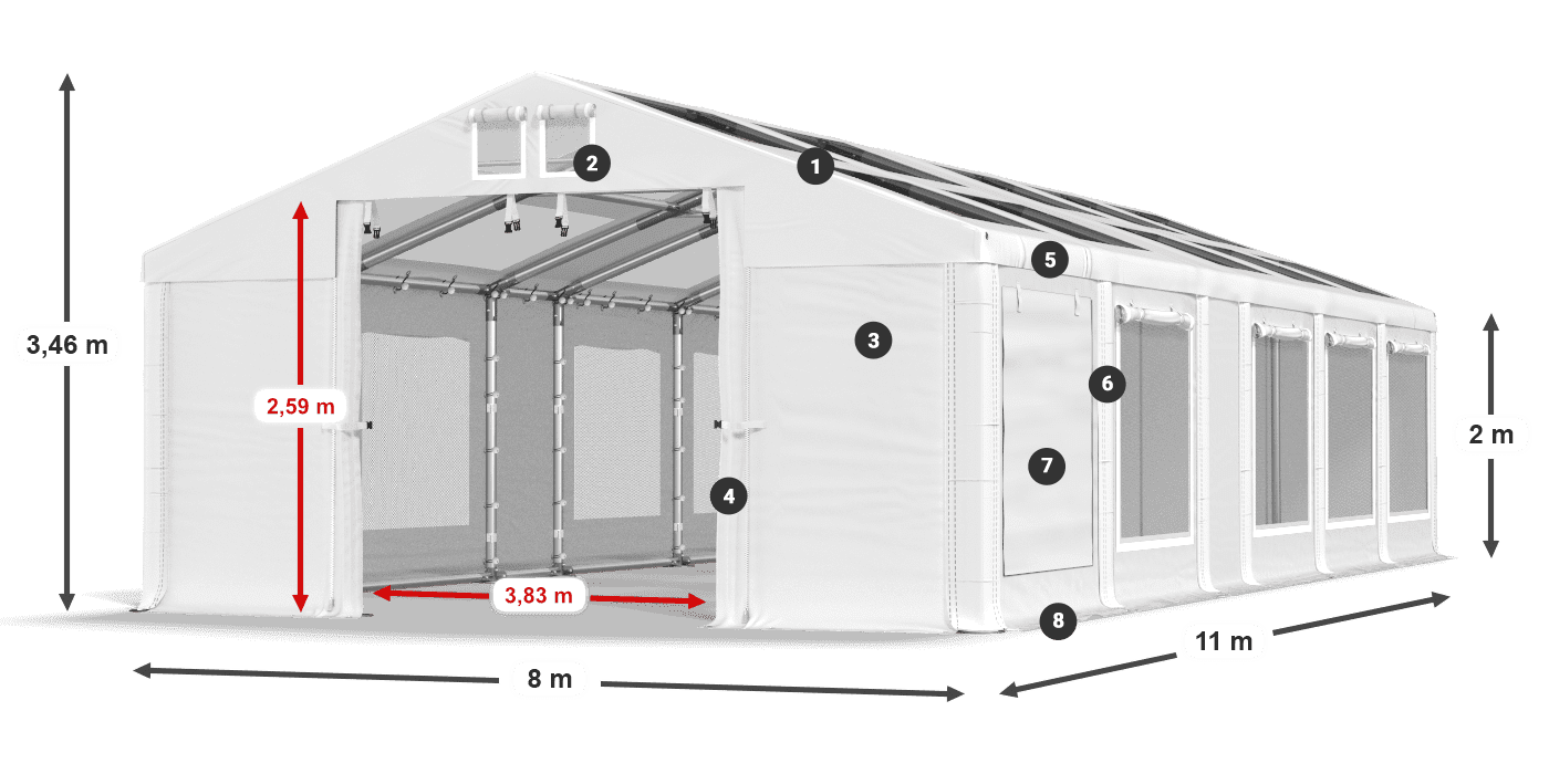 Acoperiș: MS T 580 PVC Pereţi: SDM 500 PVC 2m legenda