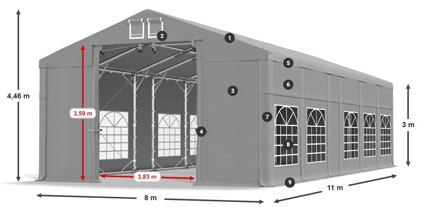 Acoperiș: FR 620 PVC Pereţi: SD 500 PVC Legenda 3m