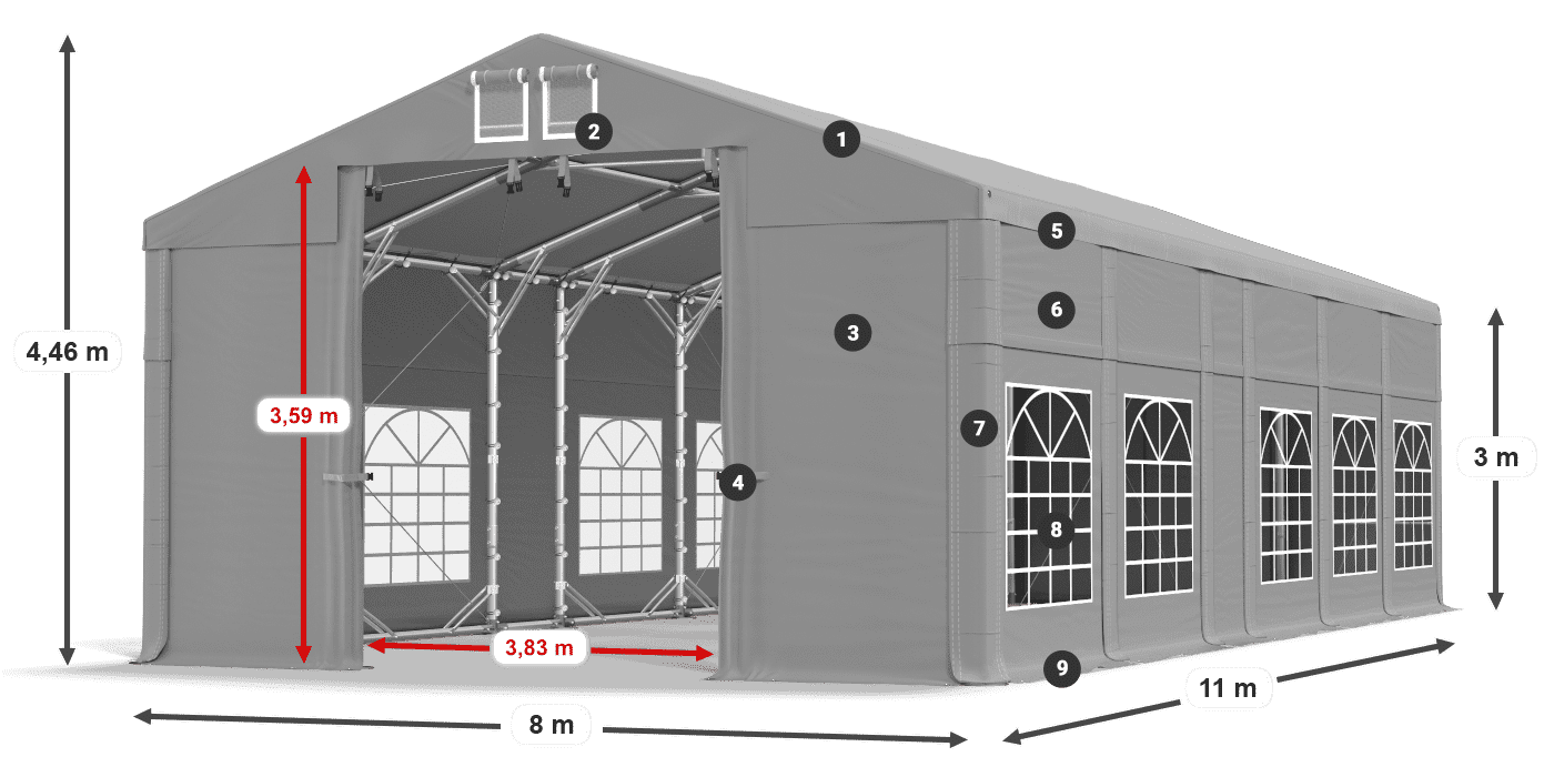 Acoperiș: FR 620 PVC Pereţi: SD 500 PVC Legenda 3m
