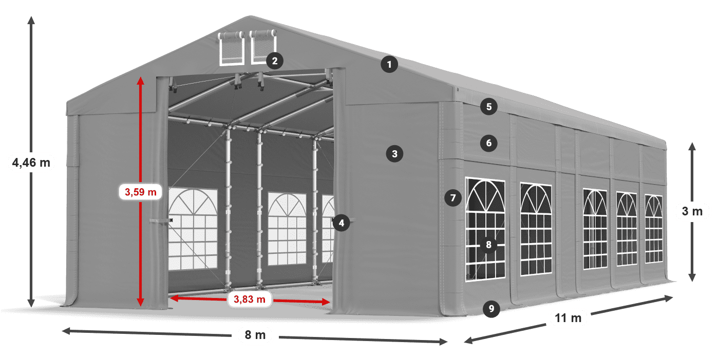 Acoperiș: FR 620 PVC Pereţi: SD 500 PVC Legenda 3m