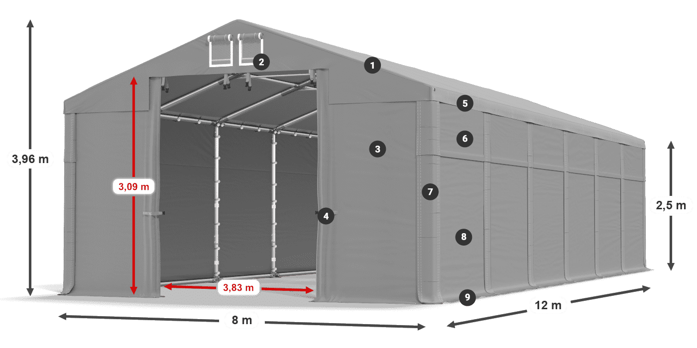 Acoperiș: FR 620 PVC Pereţi: MS 580 PVC legenda 2.5m