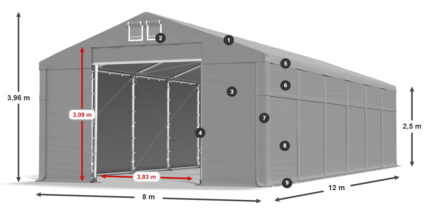 Acoperiș: FR 620 PVC Pereţi: SD 500 PVC legenda 2.5m