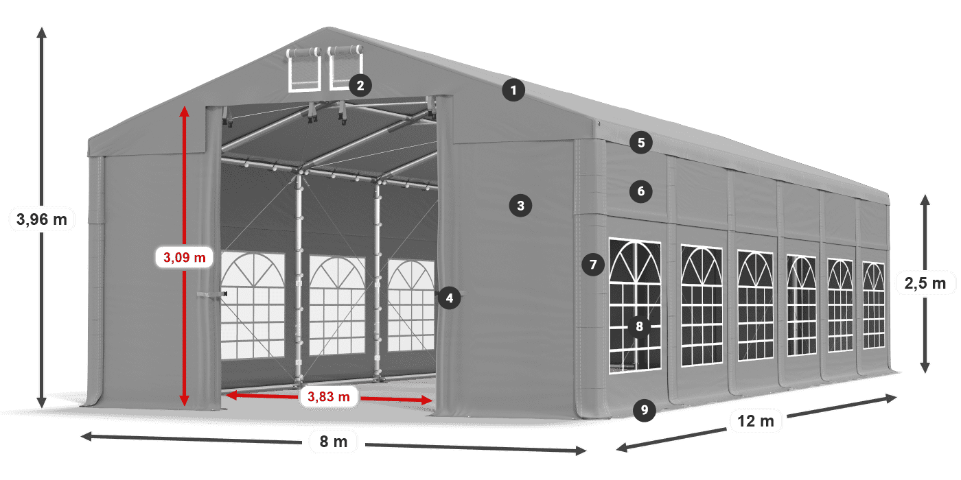 Acoperiș: FR 620 PVC Pereţi: SD 500 PVC legenda 2.5m
