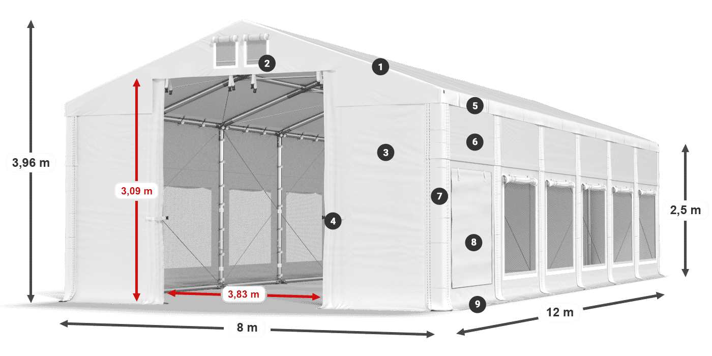 Acoperiș: FR 620 PVC Pereţi: SD 500 PVC legenda 2.5m