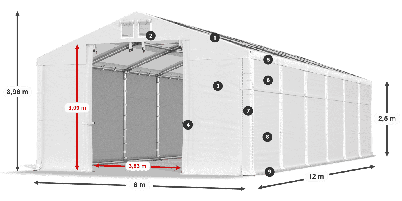 Acoperiș: MS T 580 PVC Pereţi: FR 620 PVC legenda 2.5m