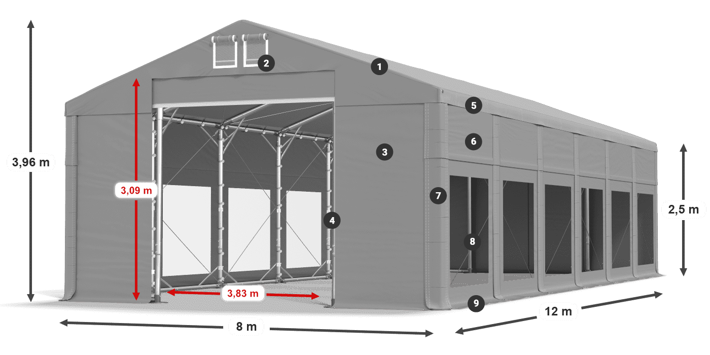 Acoperiș: MS 580 PVC Pereţi: MS 580 PVC legenda 2.5m
