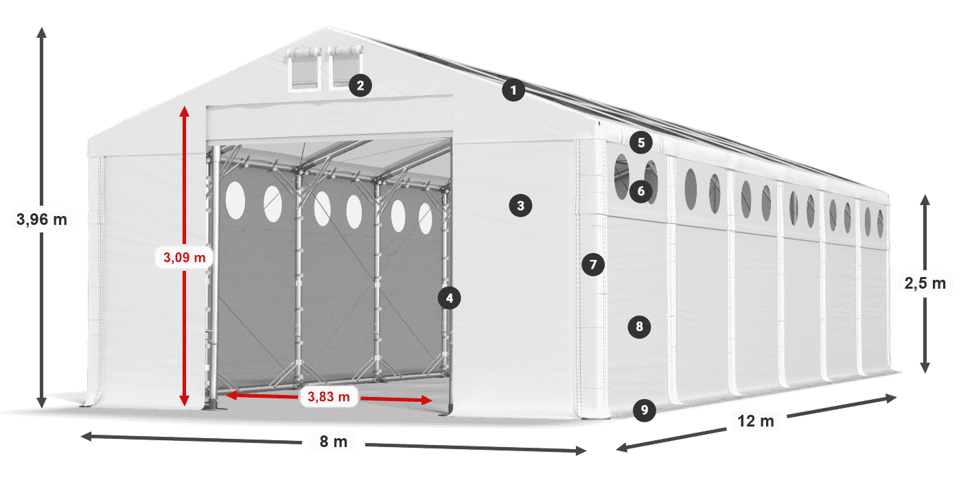 Acoperiș: MS T 580 PVC Pereţi: MS O 580 PVC legenda 2.5m