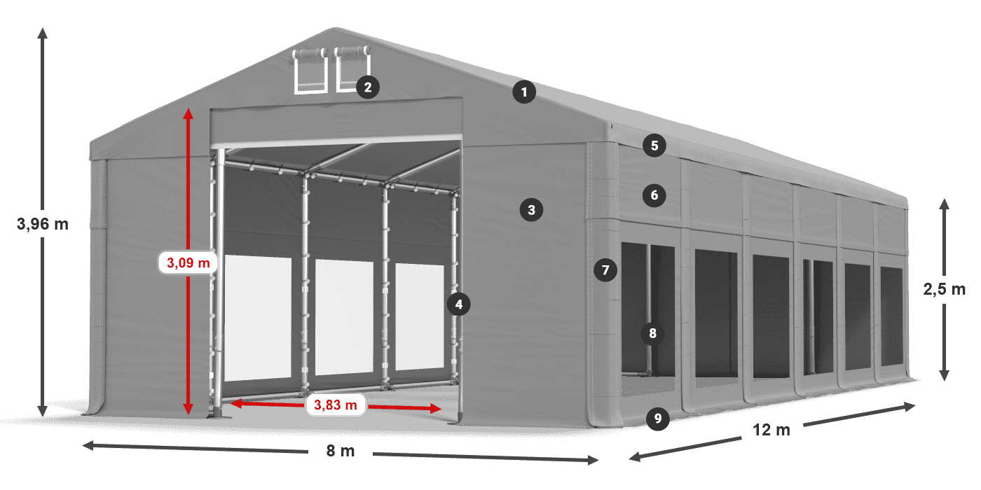 Acoperiș: MS 580 PVC Pereţi: MS 580 PVC legenda 2.5m