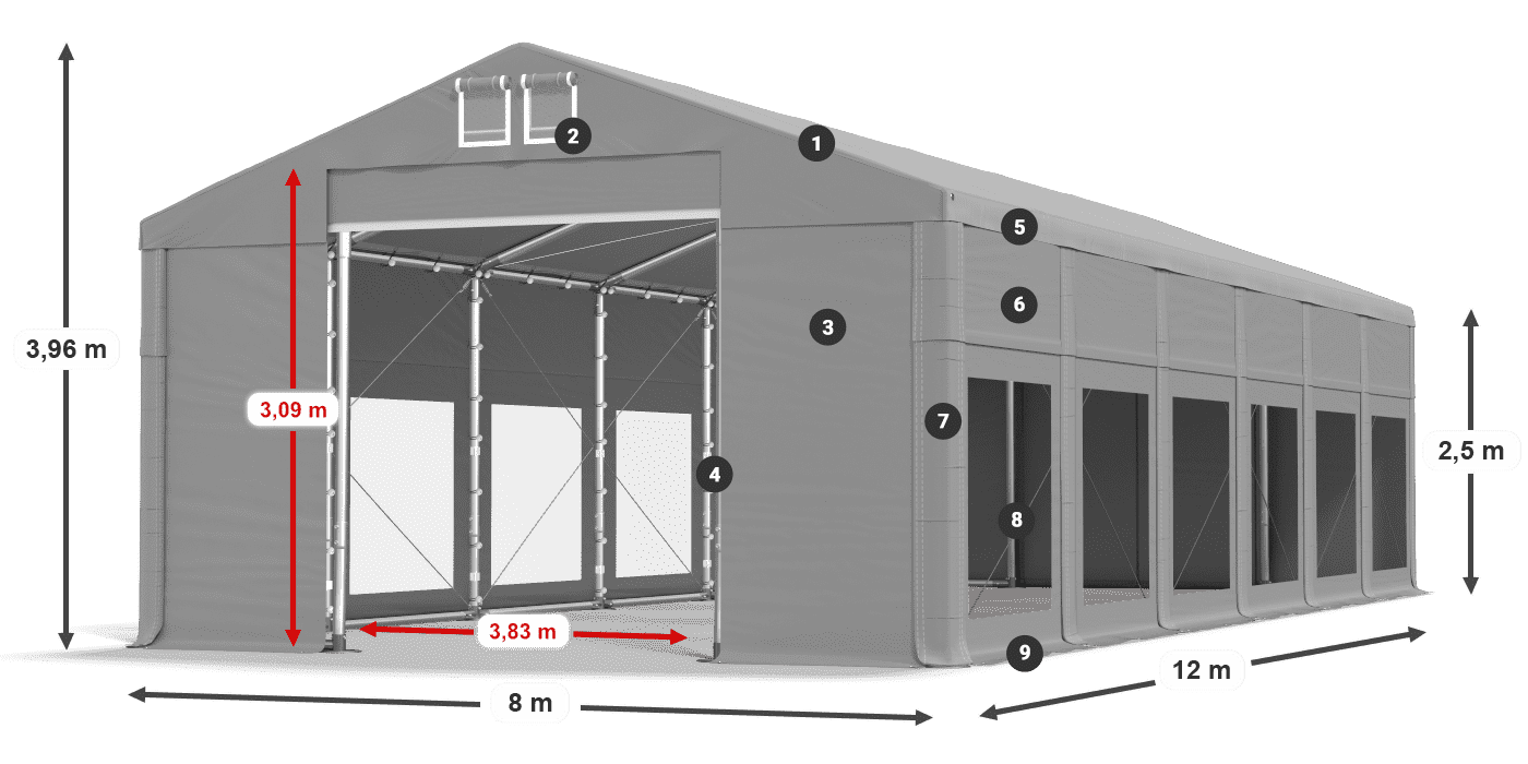 Acoperiș: MS 580 PVC Pereţi: MS 580 PVC legenda 2.5m
