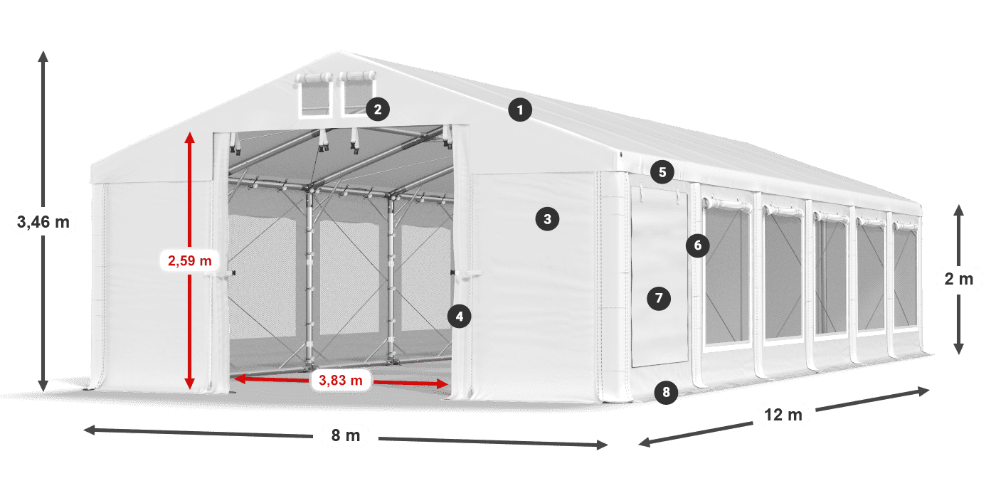 Acoperiș: FR 620 PVC Pereţi: SD 500 PVC 2m legenda