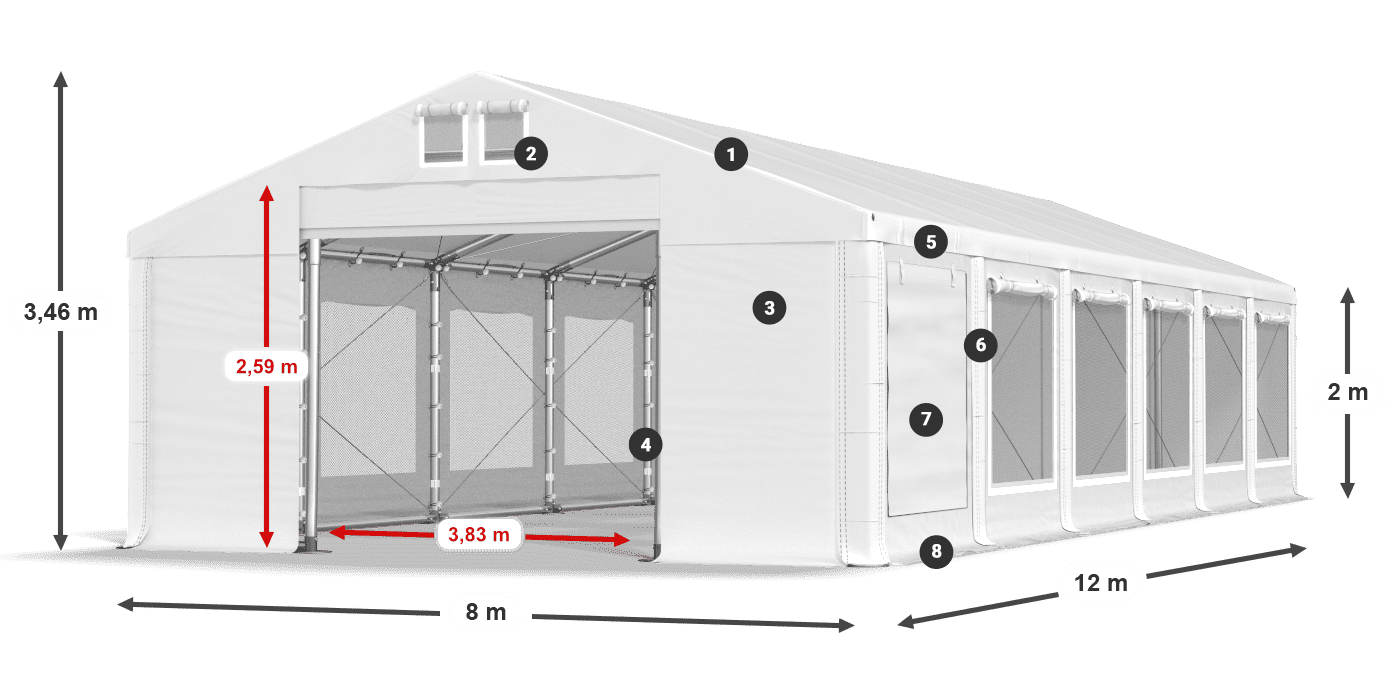 Acoperiș: FR 620 PVC Pereţi: SD 500 PVC 2m legenda