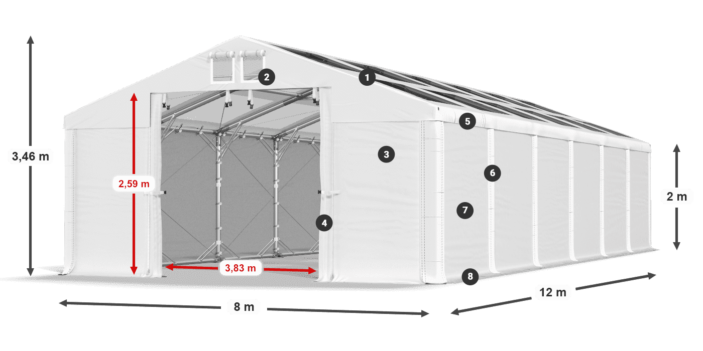 Acoperiș: MS T 580 PVC Pereţi: FR 620 PVC 2m legenda