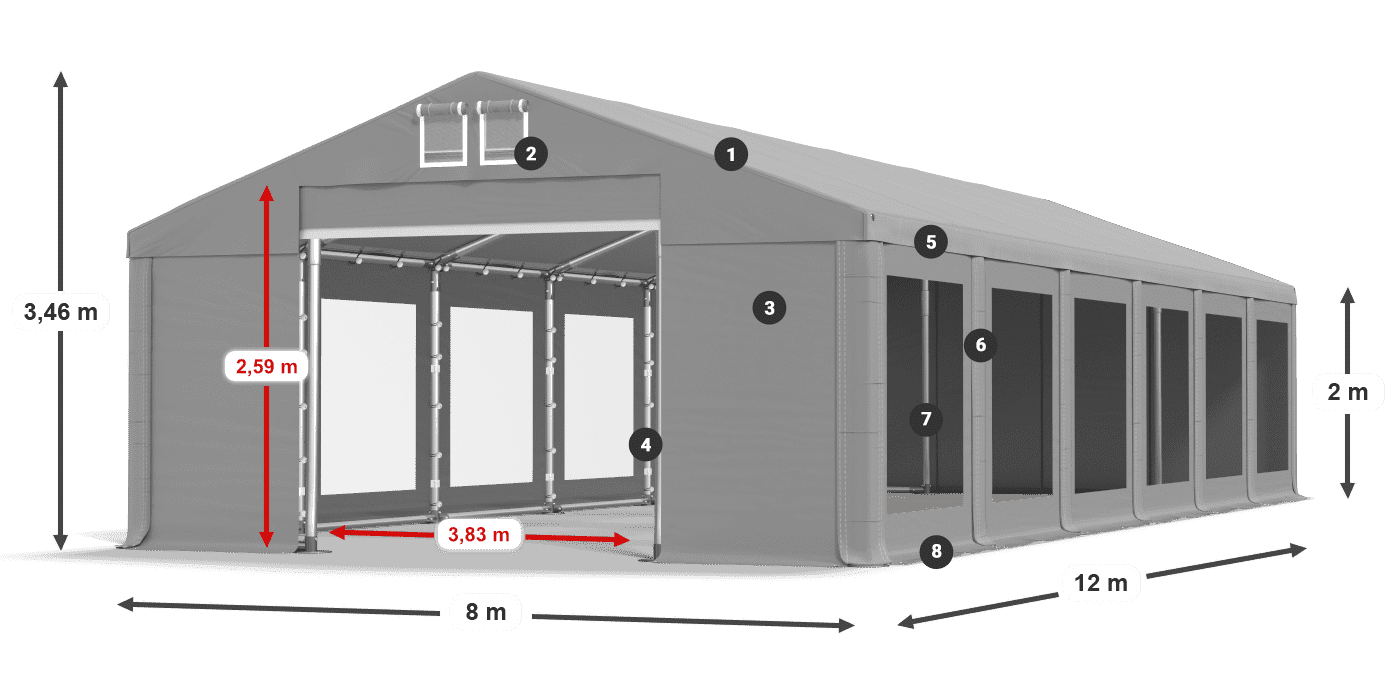 Acoperiș: MS 580 PVC Pereţi: MS 580 PVC 2m legenda