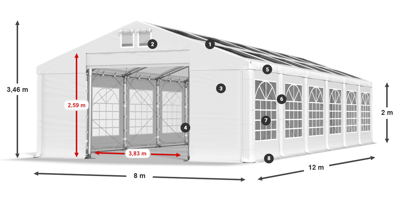 Acoperiș: MS 580 PVC Pereţi: SD 500 PVC 2m legenda