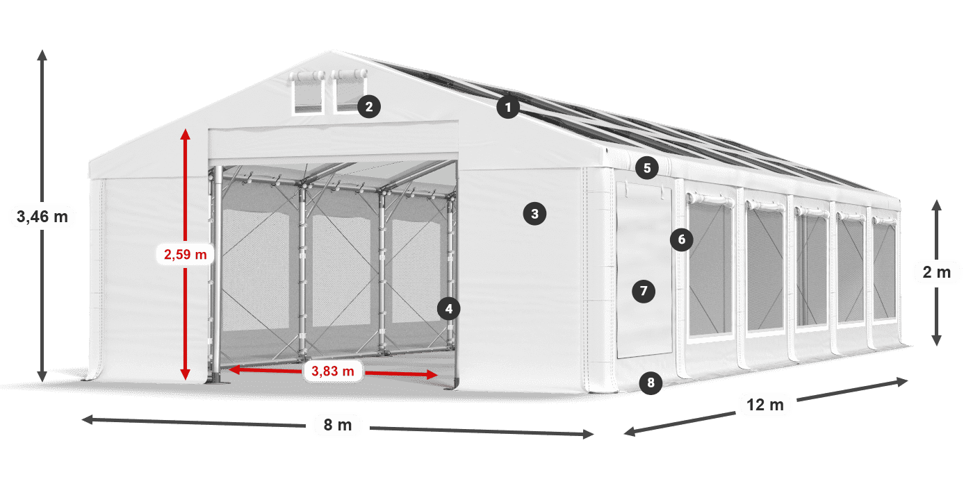 Acoperiș: MS T 580 PVC Pereţi: SDM 500 PVC 2m legenda