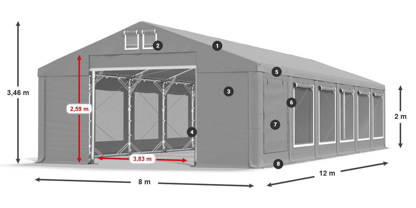 Acoperiș: MS 580 PVC Pereţi: SD M 500 PVC 2m legenda