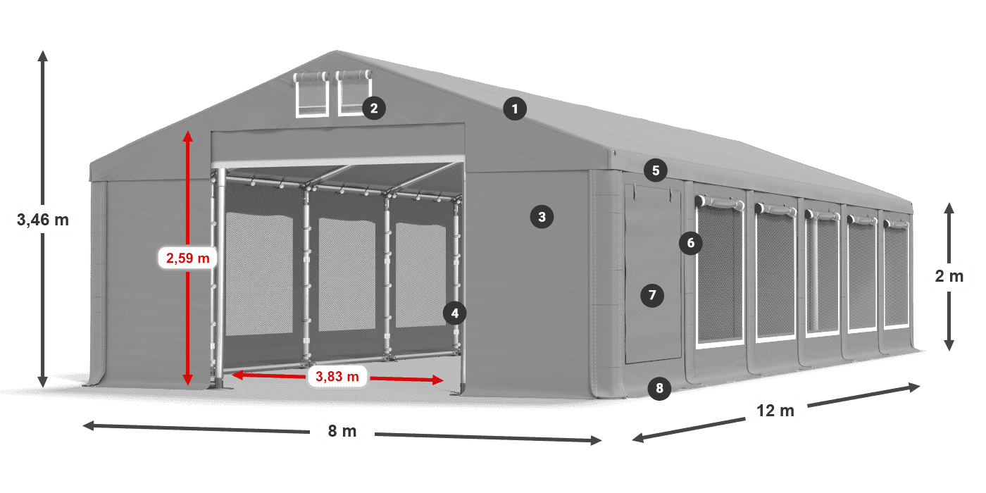 Acoperiș: MS 580 PVC Pereţi: SD M 500 PVC 2m legenda
