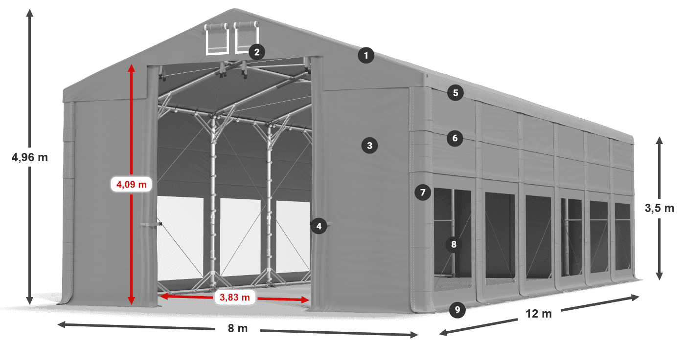 Acoperiș: FR 620 PVC Pereţi: MS 580 PVC 3.5 m legenda