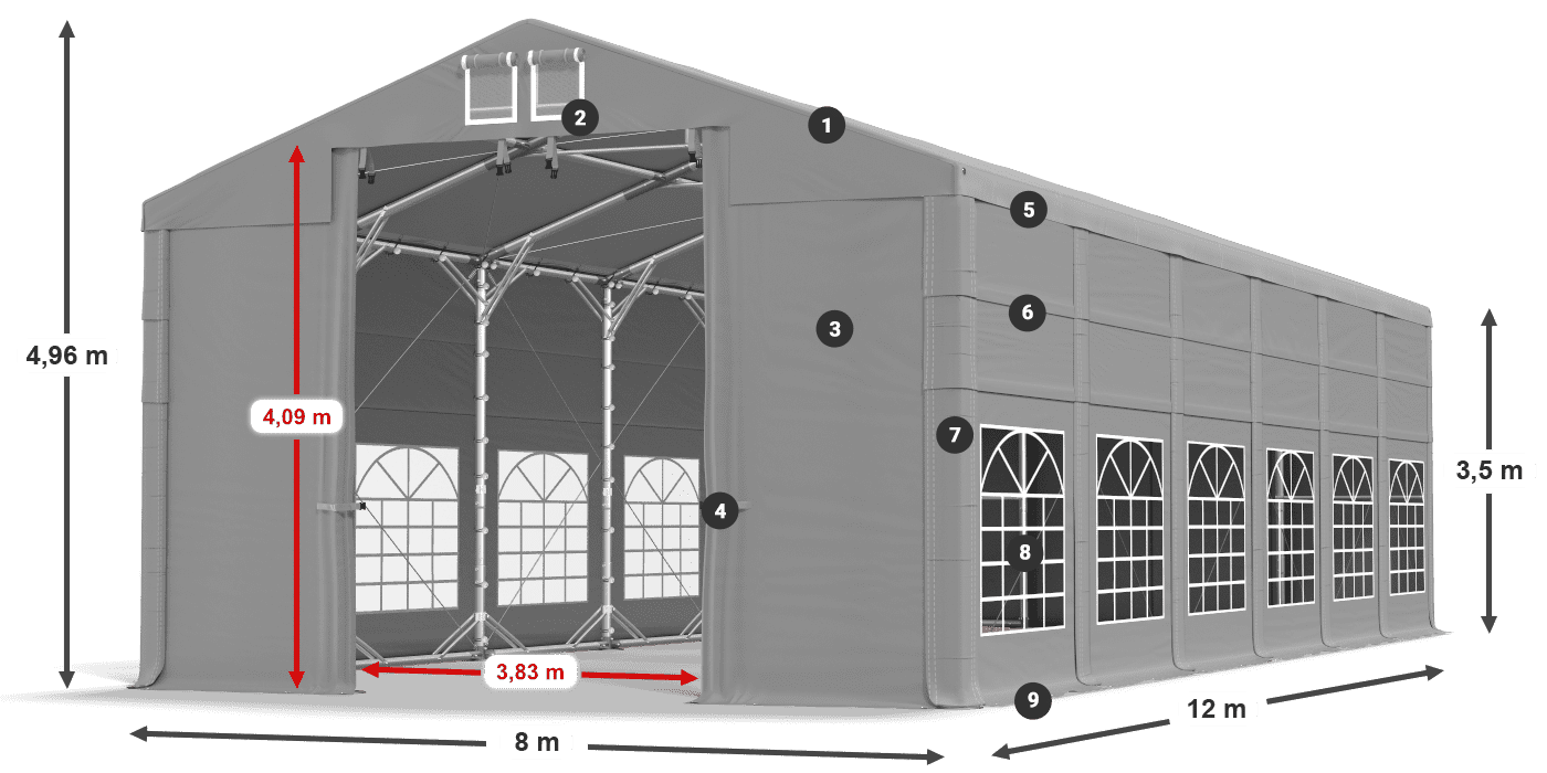 Acoperiș: FR 620 PVC Pereţi: SD 500 PVC 3.5 m legenda