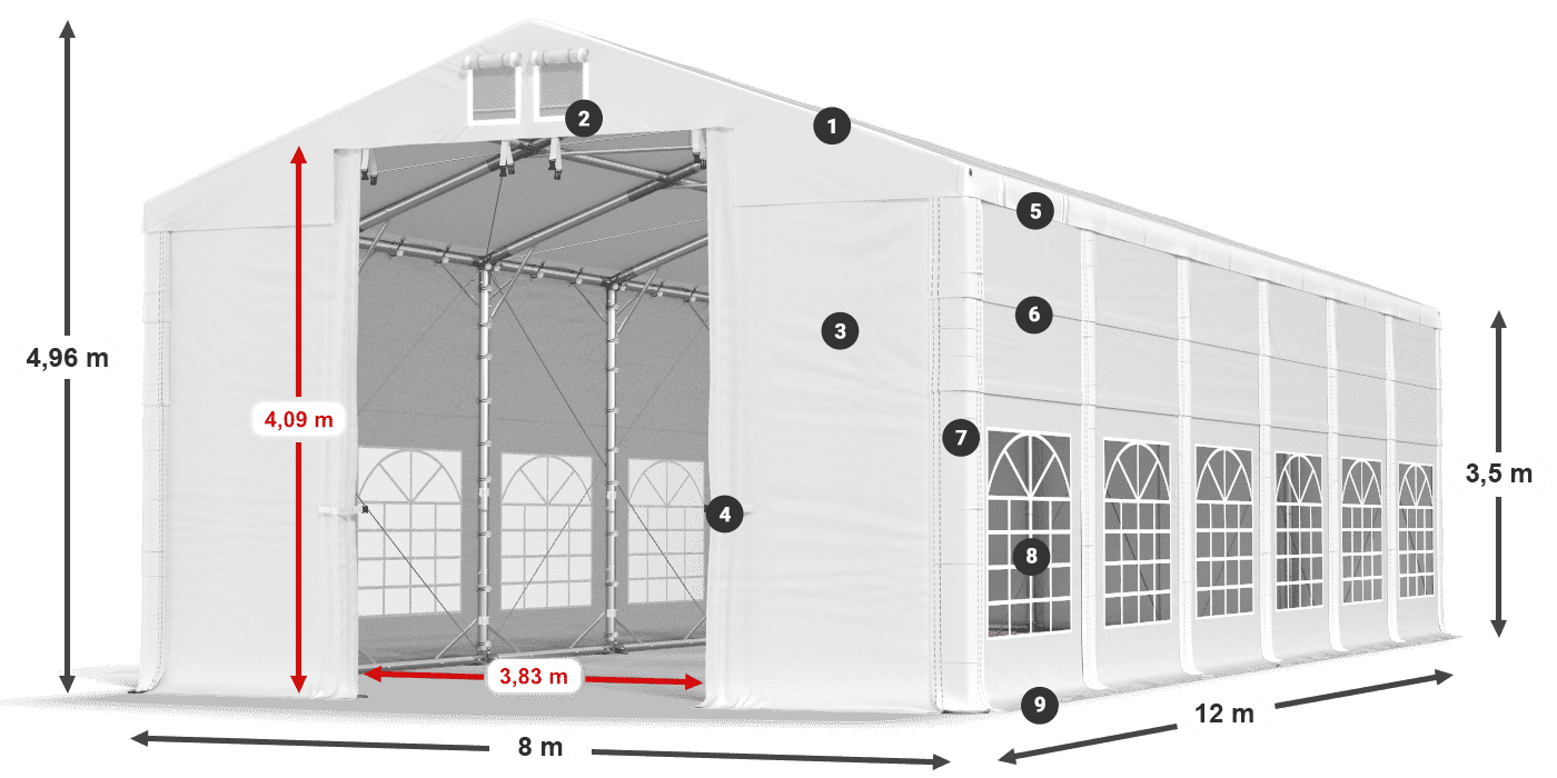 Acoperiș: MS 580 PVC Pereţi: FR 620 PVC 3.5 m legenda