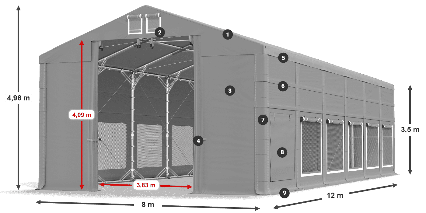 Acoperiș: MS 580 PVC Pereţi: SD M 500 PVC 3.5 m legenda