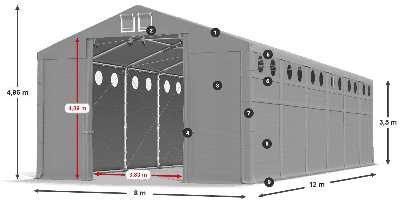 Acoperiș: MS 580 PVC Pereţi: SD O 500 PVC 3.5 m legenda