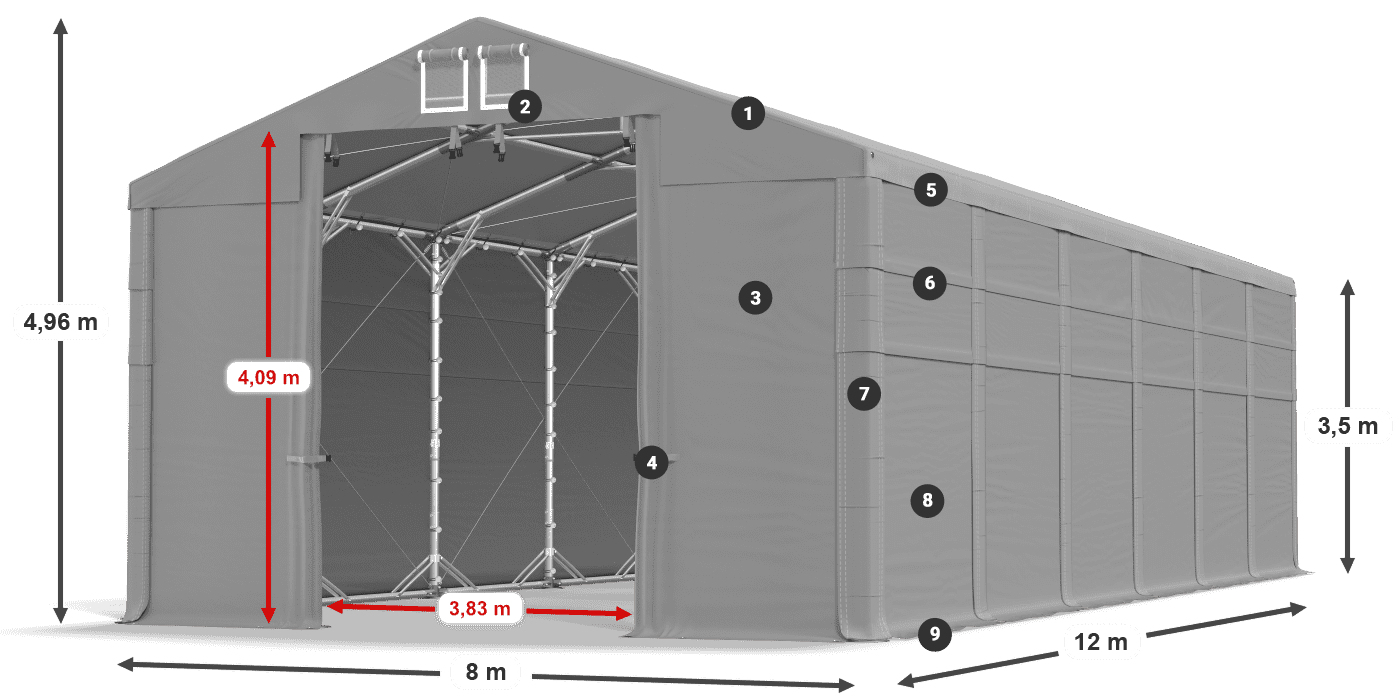 Acoperiș: SD 560 PVC Pereţi: FR 620 PVC legenda 3.5m
