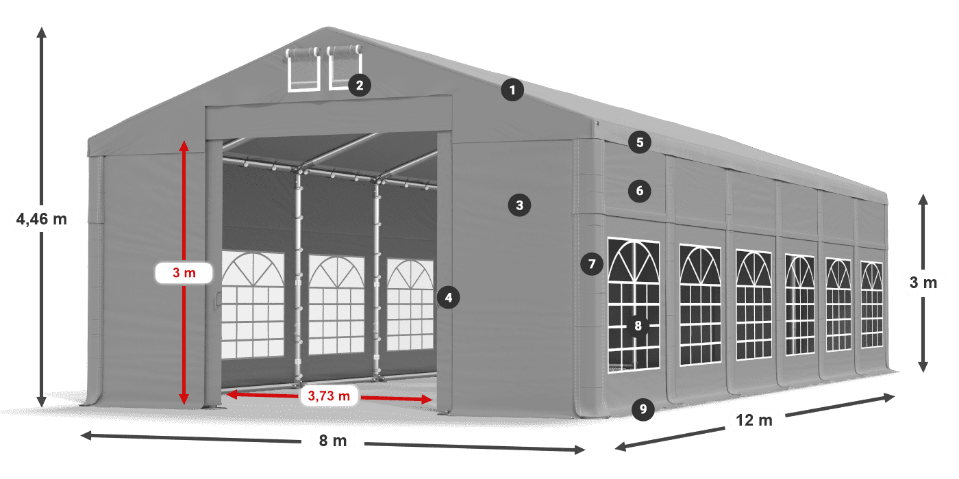Acoperiș: FR 620 PVC Pereţi: SD 500 PVC Legenda 3m
