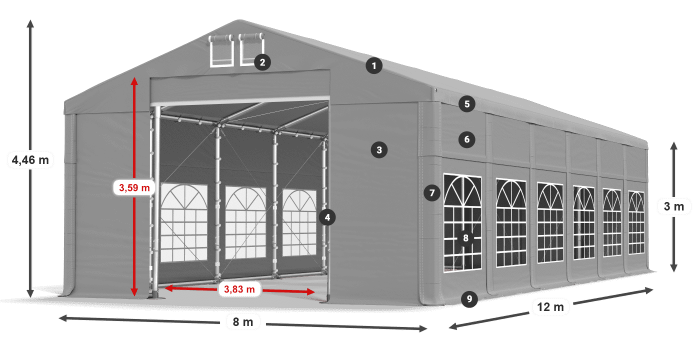 Acoperiș: FR 620 PVC Pereţi: SD 500 PVC Legenda 3m