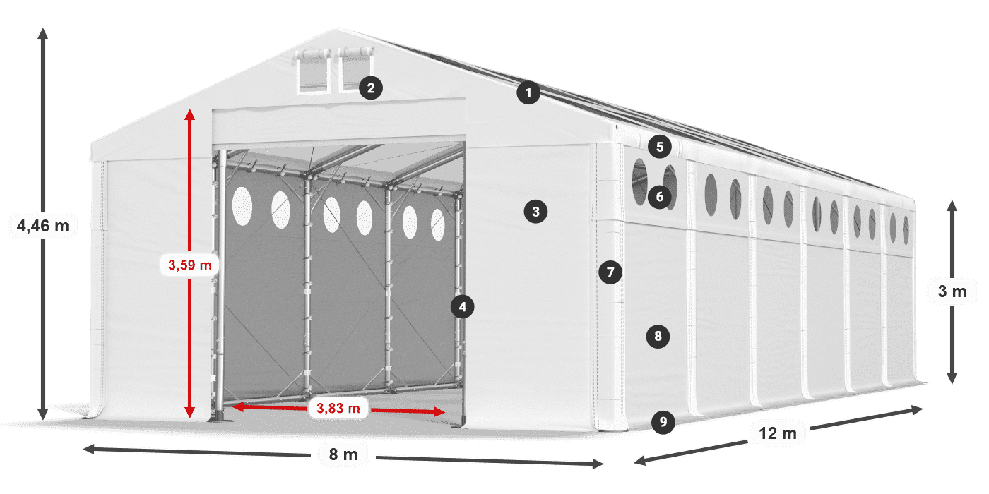 Acoperiș: MS T 580 PVC Pereţi: FR O 620 PVC Legenda 3m