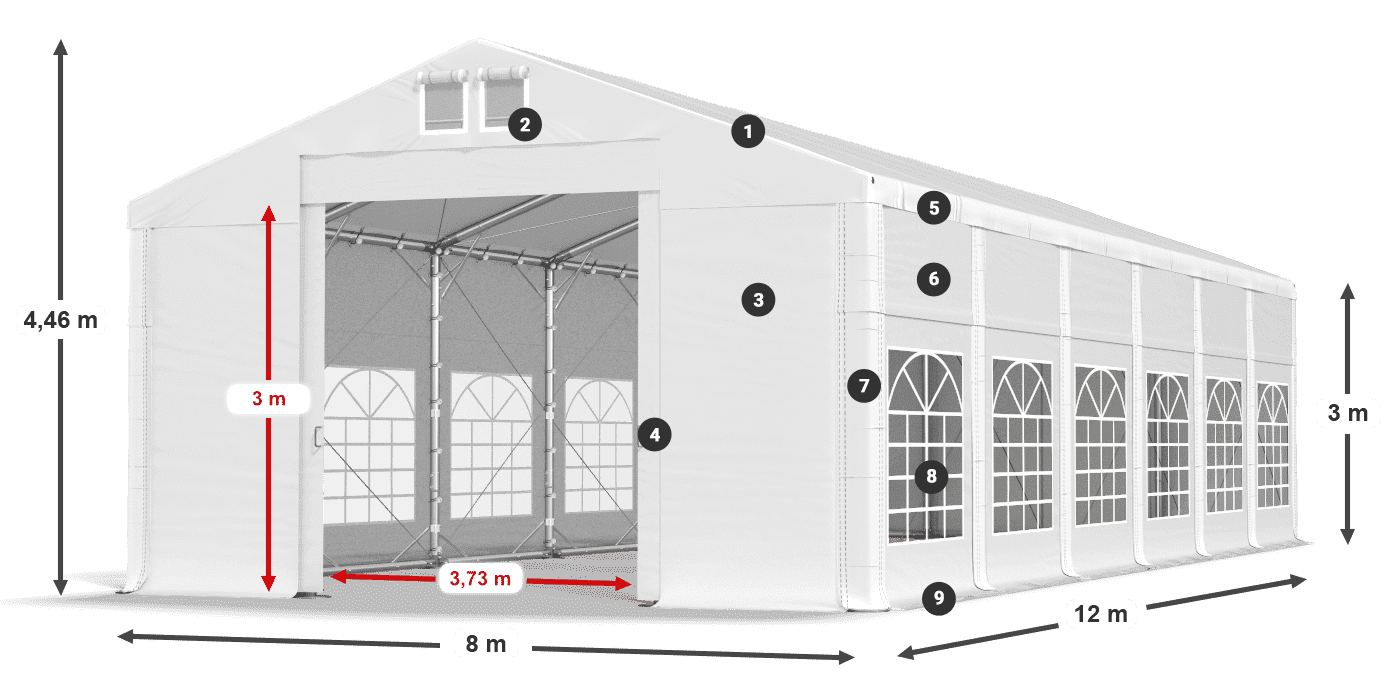 Acoperiș: MS 580 PVC Pereţi: FR 620 PVC Legenda 3m