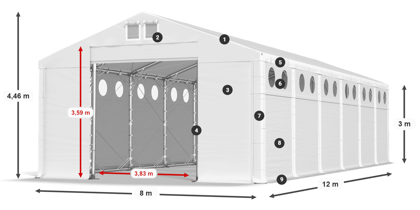 Acoperiș: MS 580 PVC Pereţi: FR O 620 PVC Legenda 3m