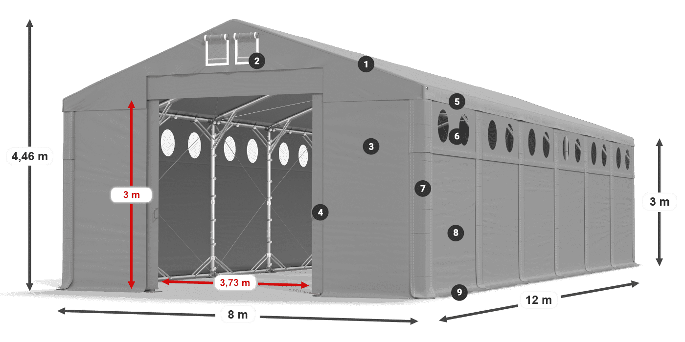 Acoperiș: MS 580 PVC Pereţi: FR O 620 PVC Legenda 3m