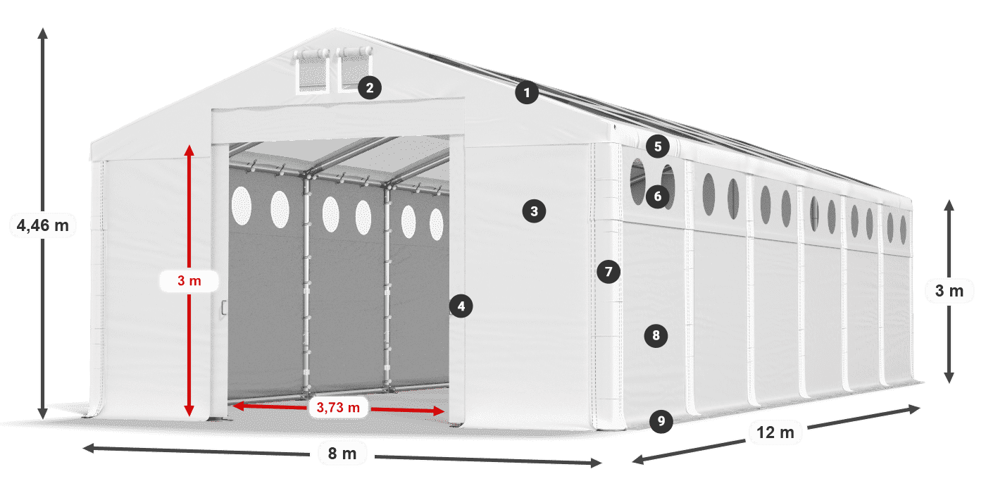Acoperiș: MS T 580 PVC Pereţi: FR O 620 PVC Legenda 3m